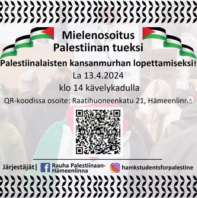 Mielenosoitus Palestiinan tueksi • Hämeenlinna