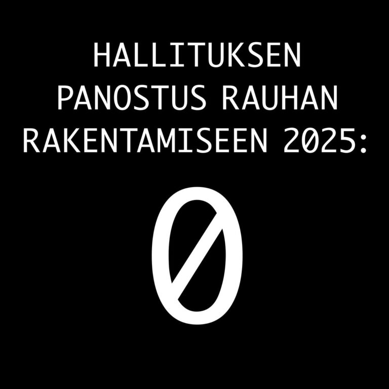 Valtioneuvosto lakkauttaa rauhantyön rahoituksen