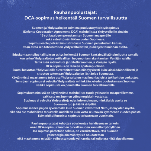 Rauhanpuolustajat: DCA-sopimus heikentää Suomen turvallisuutta